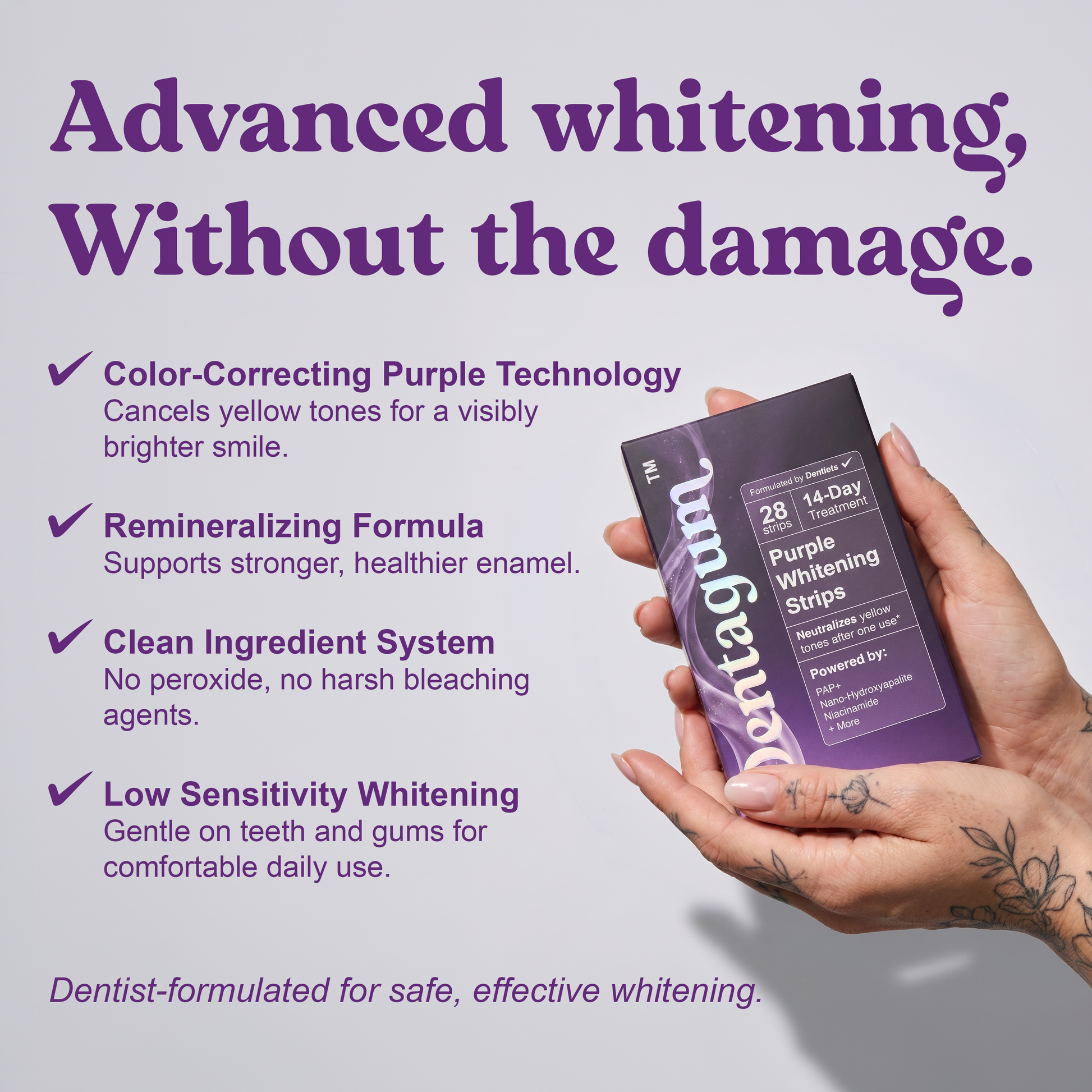 Healthy Purple Whitening Strips for Teeth - 28 Strips - Teeth Whitening Strips with PAP+ & Nano Hydroxyapatite - Enamel Safe, Low Sensitivity, Removes Stains Fast Dentagum