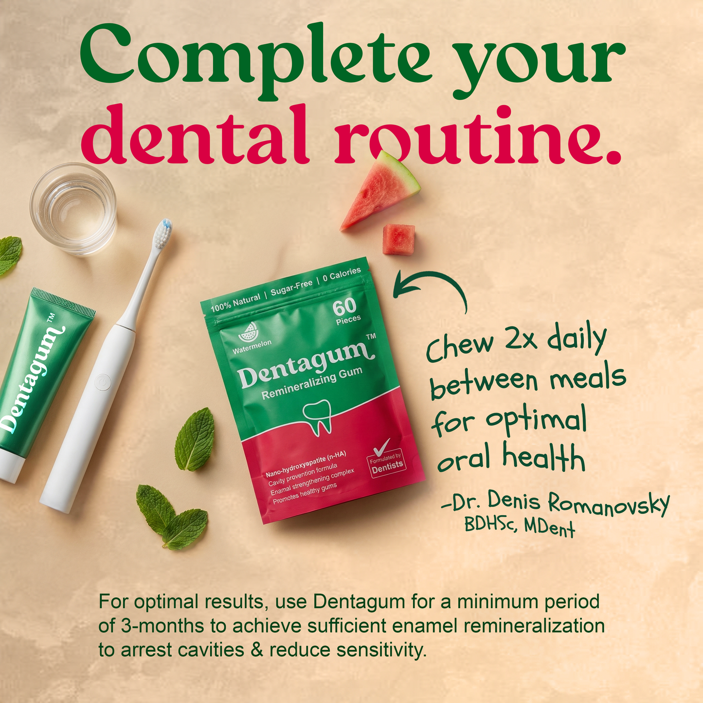 Remineralizing Chewing Gum with Nano-Hydroxyapatite & Xylitol Dentagum