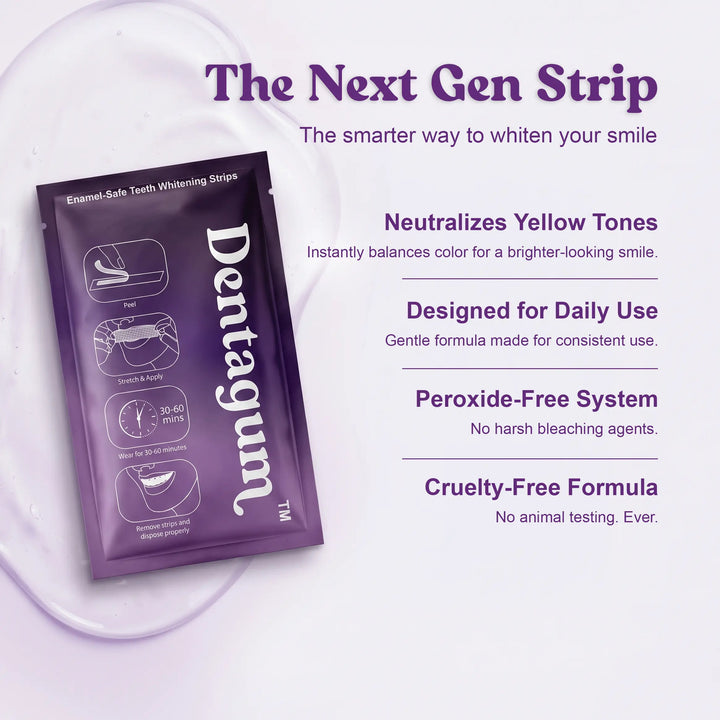 Healthy Purple Whitening Strips for Teeth - 28 Strips - Teeth Whitening Strips with PAP+ & Nano Hydroxyapatite - Enamel Safe, Low Sensitivity, Removes Stains Fast Dentagum