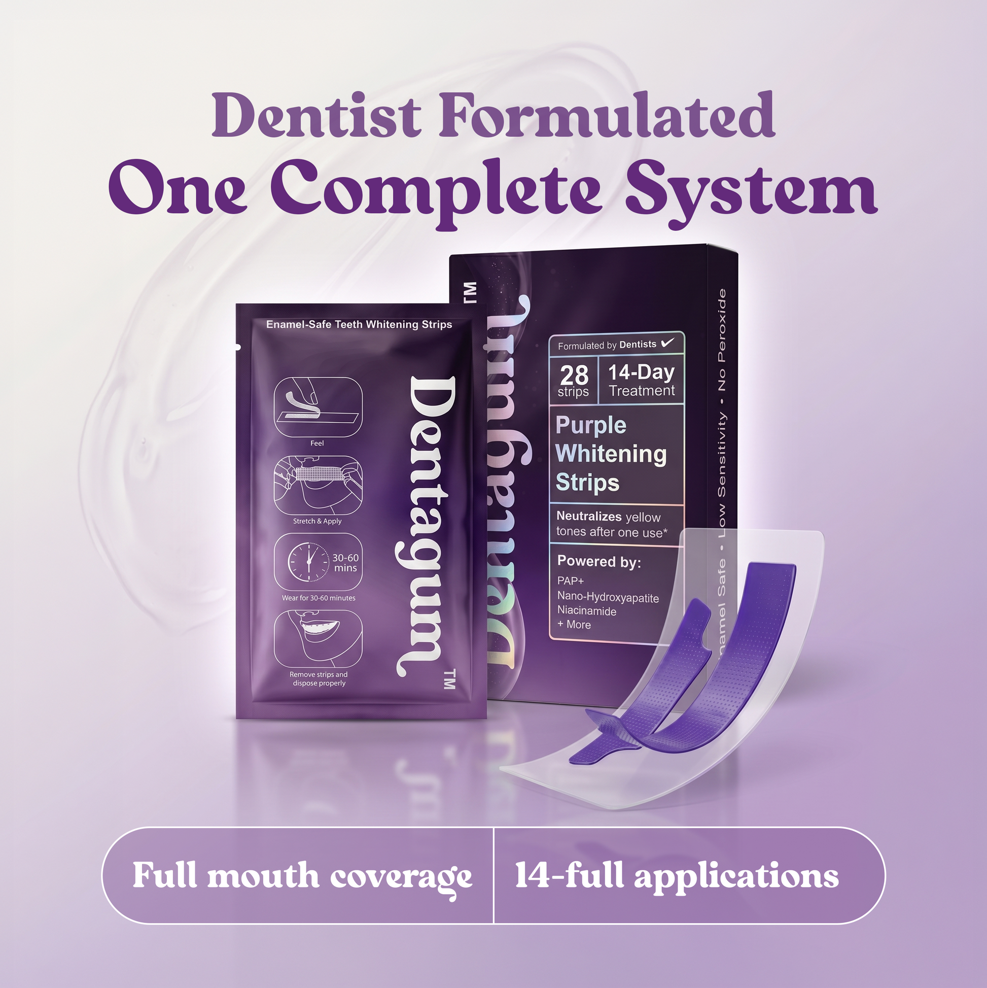 Healthy Purple Whitening Strips for Teeth - 28 Strips - Teeth Whitening Strips with PAP+ & Nano Hydroxyapatite - Enamel Safe, Low Sensitivity, Removes Stains Fast Dentagum