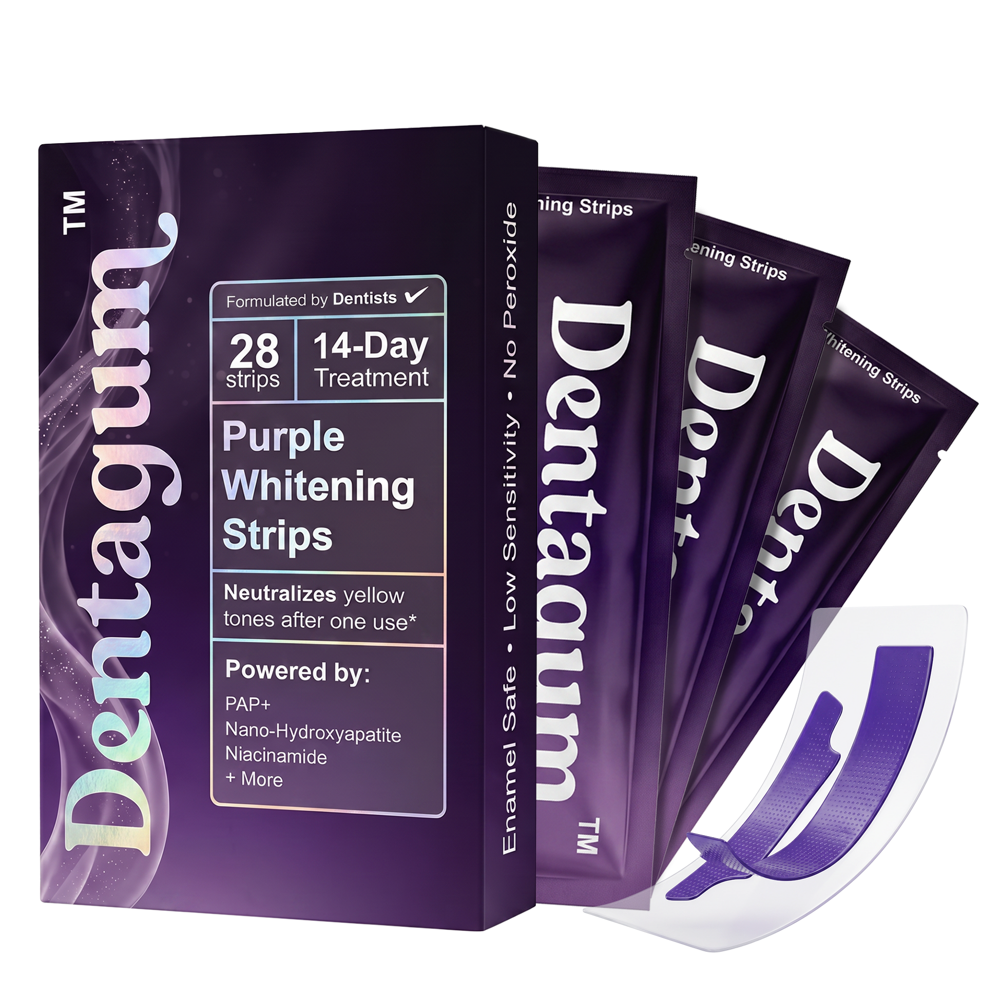 Healthy Purple Whitening Strips for Teeth - 28 Strips - Teeth Whitening Strips with PAP+ & Nano Hydroxyapatite - Enamel Safe, Low Sensitivity, Removes Stains Fast Dentagum